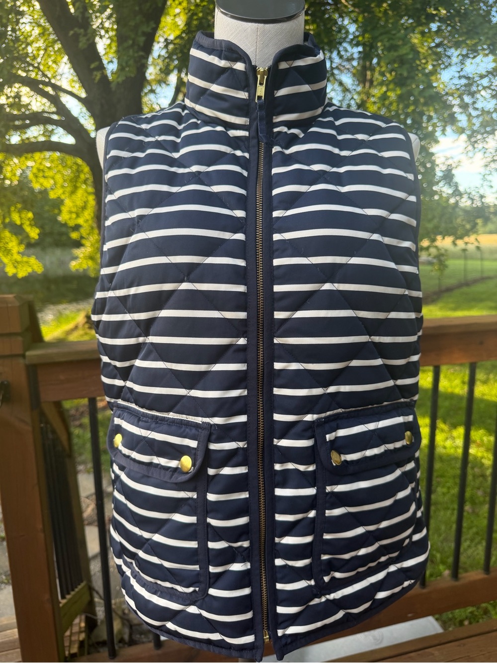 J Crew Striped Quilted Puffer Down Vest - Women's Medium